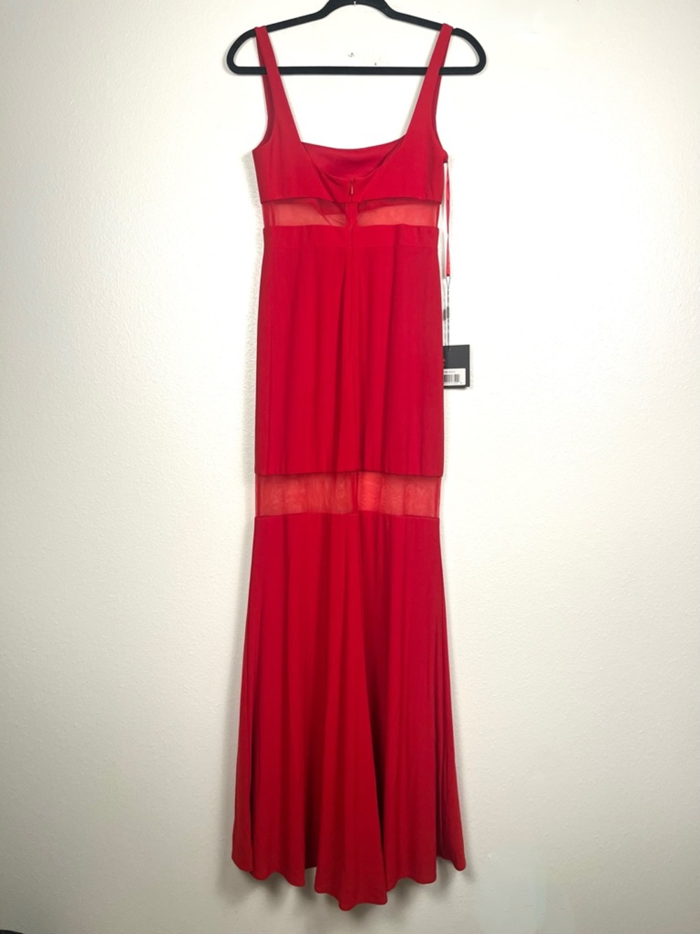 NWT Mac Duggal Ieena Red Sleeveless Mesh Panel Maxi Dress Evening Gown Size 2 - Picture 8 of 10